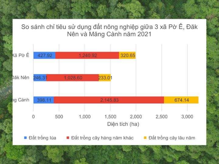 So sánh chỉ tiêu sử dụng đất nông nghiệp năm 2021 giữa xã 3 Pờ Ê – Đăk Nên – Măng Cành